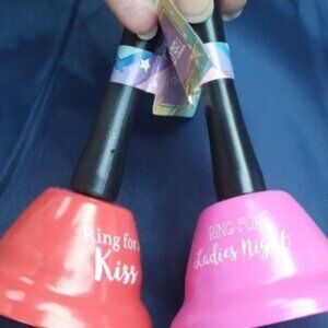 3 Hand Bells Red, Pink with Inscribed Words, shower ladie's night kissing party